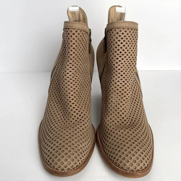 Paul Green Nubuck Booties Women US 8.5 Tan Bonzai Perforated Zipper Ankle Boots - Picture 3 of 16